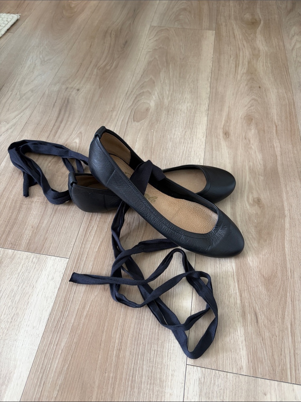 Free People Black Lace-Up Ballet Flats with Ribbons